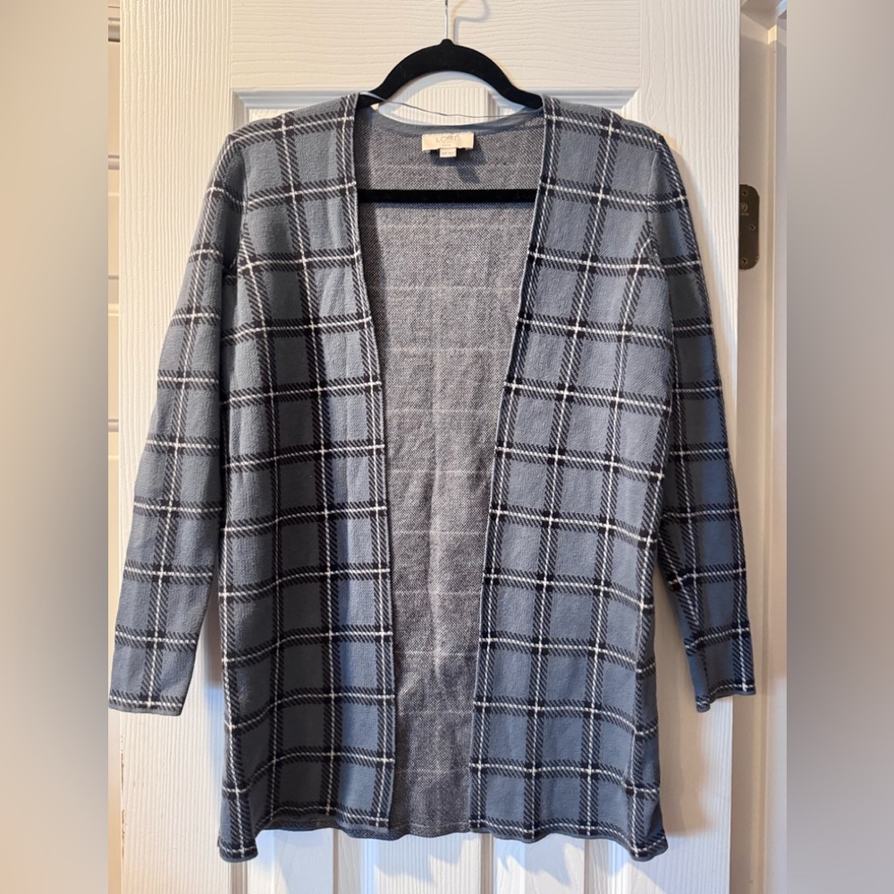 LOFT Outlet Petite Charcoal Checkered Open-Front Cardigan XXSm